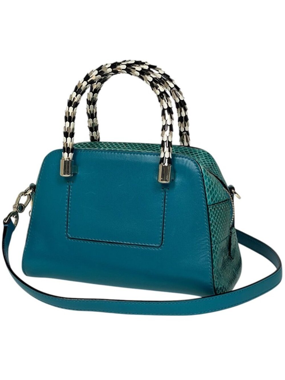 Bvlgari Handbag 2-Way Serpenti Scalier Leather Blue